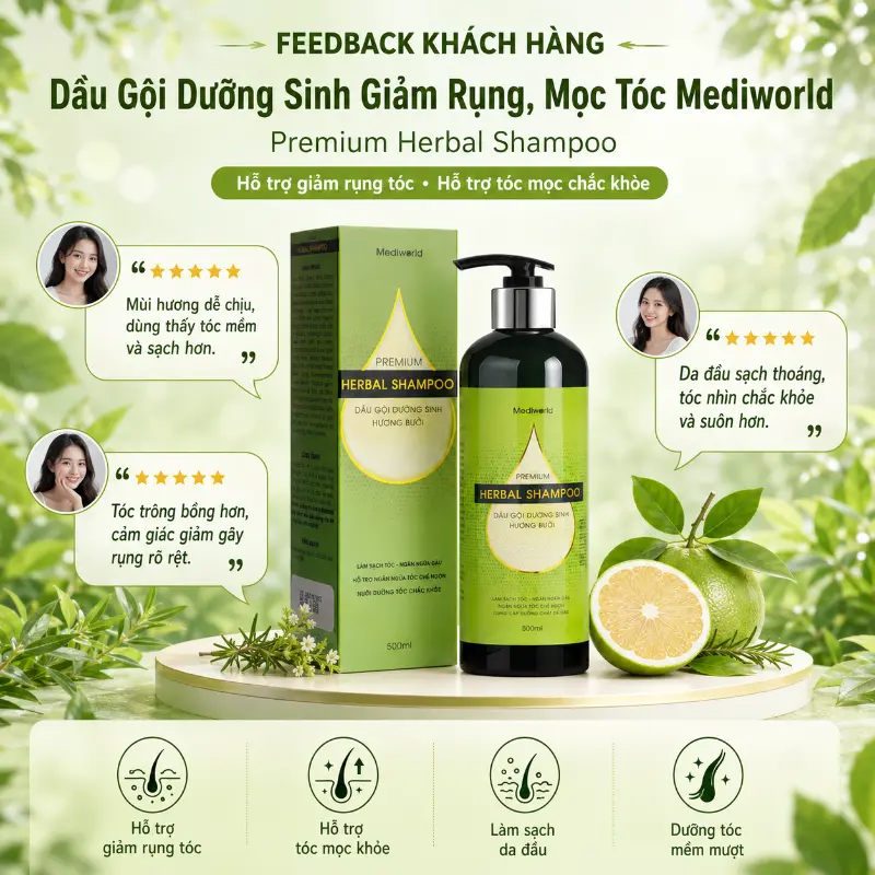 Dầu gội công nghệ sinh học Mediworld Premium Herbal Shampoo - hương Bưởi 500ml