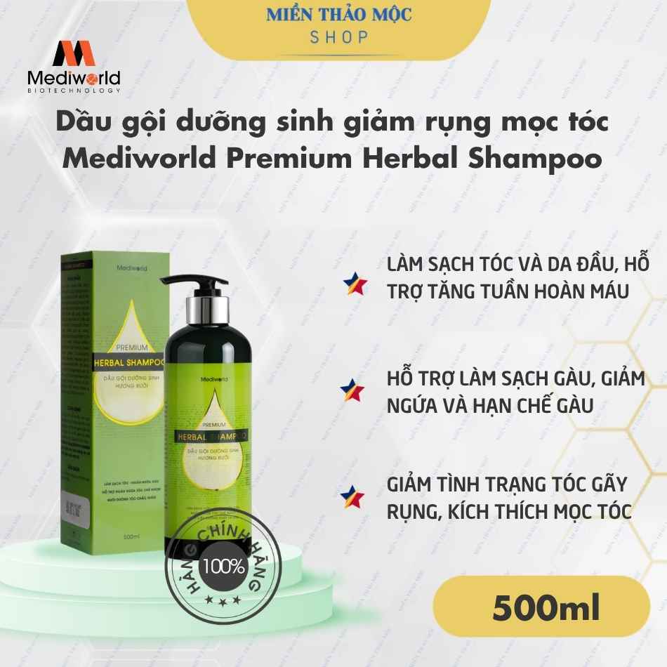 Dầu gội dưỡng sinh giảm rụng mọc tóc Mediworld Premium Herbal Shampoo
