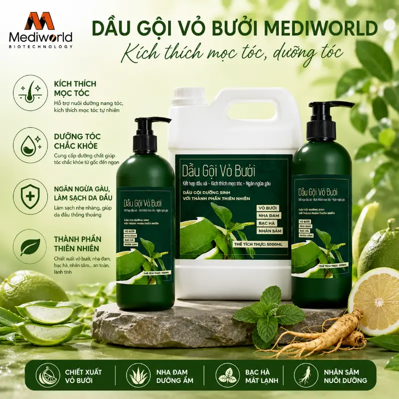 Dầu gội vỏ bưởi Mediworld kích thích mọc tóc nuôi dưỡng mái tóc 500ml