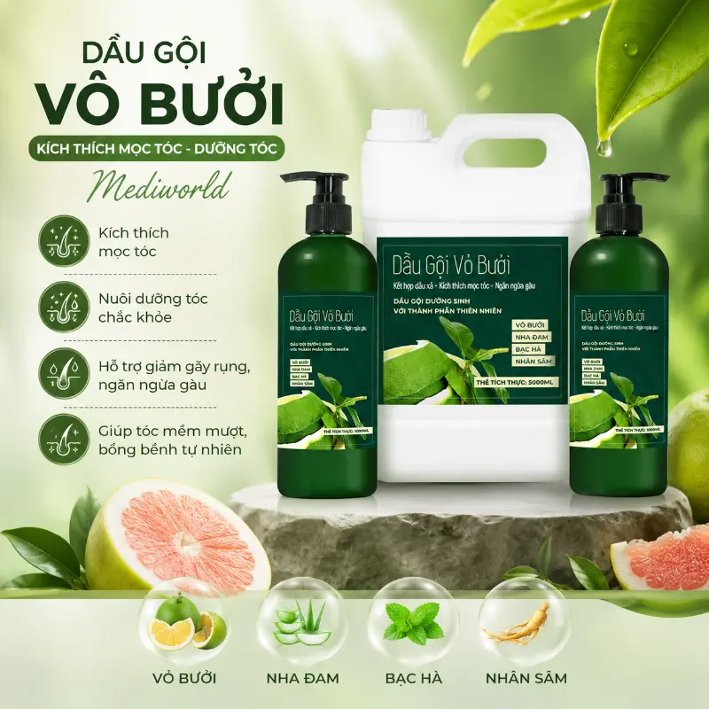 Dầu gội vỏ bưởi Mediworld kích thích mọc tóc nuôi dưỡng mái tóc 500ml