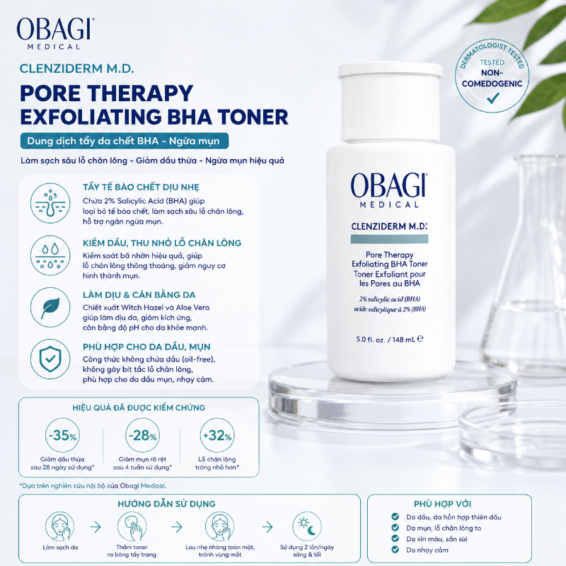 Dung dịch tẩy da chết ngừa mụn Obagi 2% BHA Clenziderm M.D. Exfoliating 148ml
