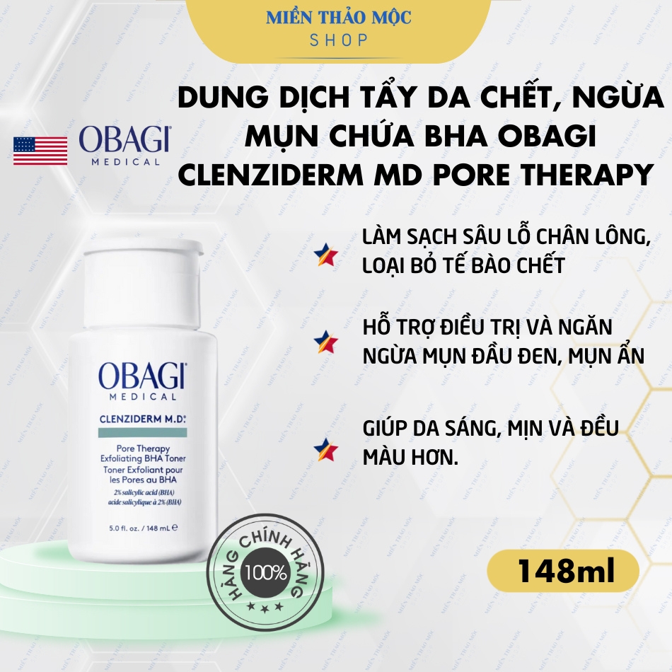 Dung dịch tẩy da chết ngừa mụn Obagi 2% BHA Clenziderm M.D. Exfoliating 148ml