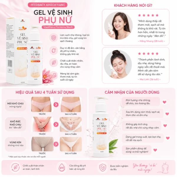 Gel Vệ Sinh Phụ Nữ Làm Sạch Dịu Nhẹ, Kháng Khuẩn Nano Bạc MediNano Mediworld 100ml