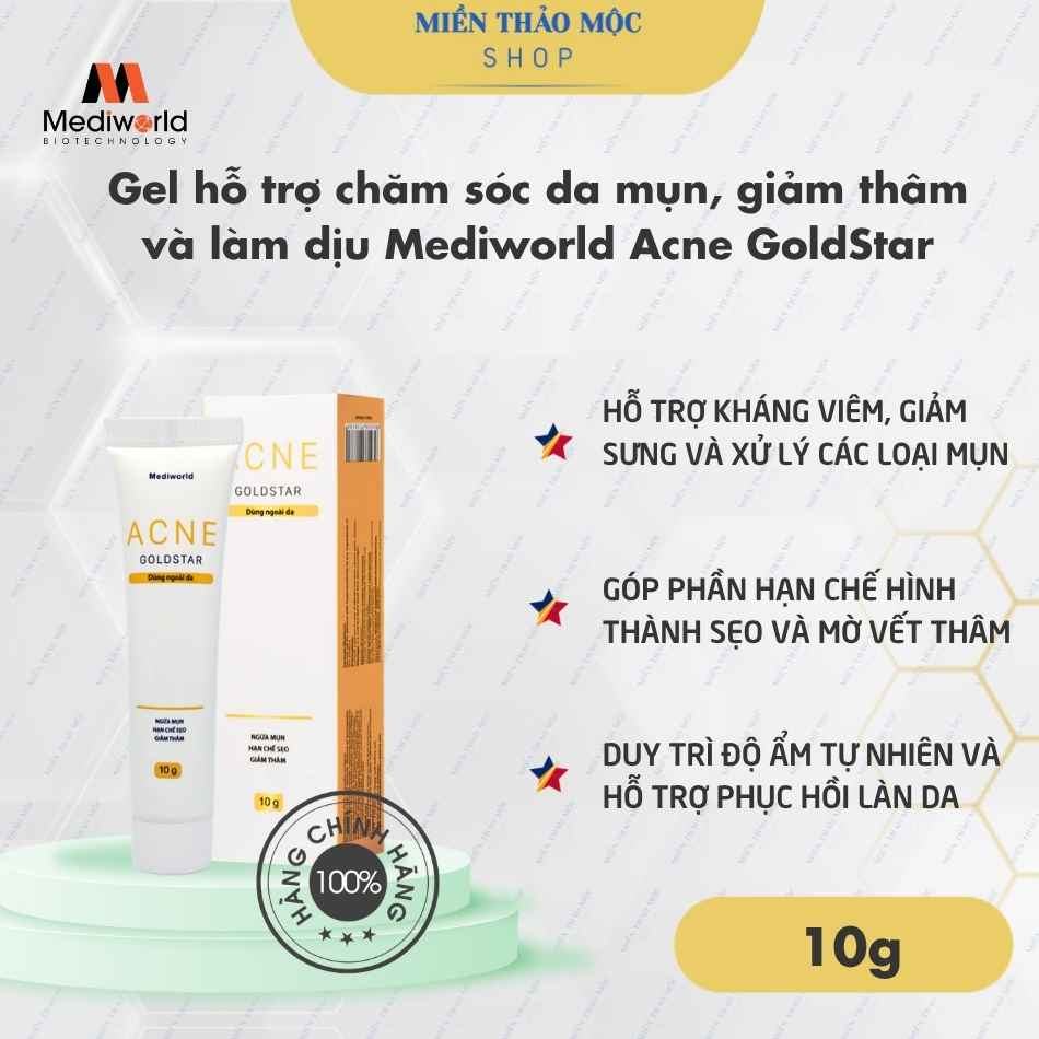 Gel hỗ trợ chăm sóc da mụn, giảm thâm và làm dịu Mediworld Acne GoldStar