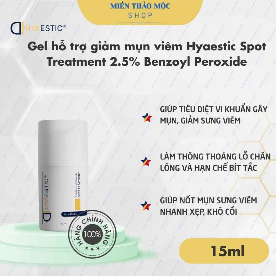Gel hỗ trợ giảm mụn viêm Hyaestic Spot Treatment 2.5% Benzoyl Peroxide