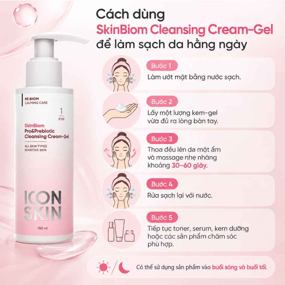 Gel rửa mặt cho da nhạy cảm Icon Skin Skinbiom Pro&Prebiotic Cleansing Cream-Gel