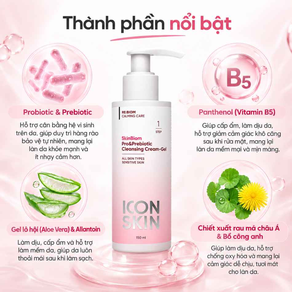 Gel rửa mặt cho da nhạy cảm Icon Skin Skinbiom Pro&Prebiotic Cleansing Cream-Gel