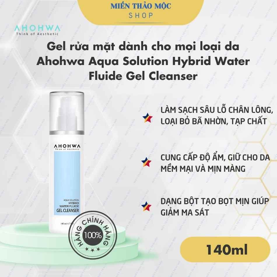 Gel rửa mặt dành cho mọi loại da Ahohwa Aqua Solution Hybrid Water Fluide Gel Cleanser