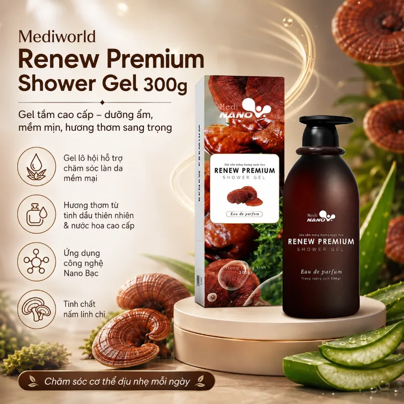 Gel tắm cao cấp dưỡng ẩm mịn trắng sáng da Mediworld Renew Premium Shower Gel