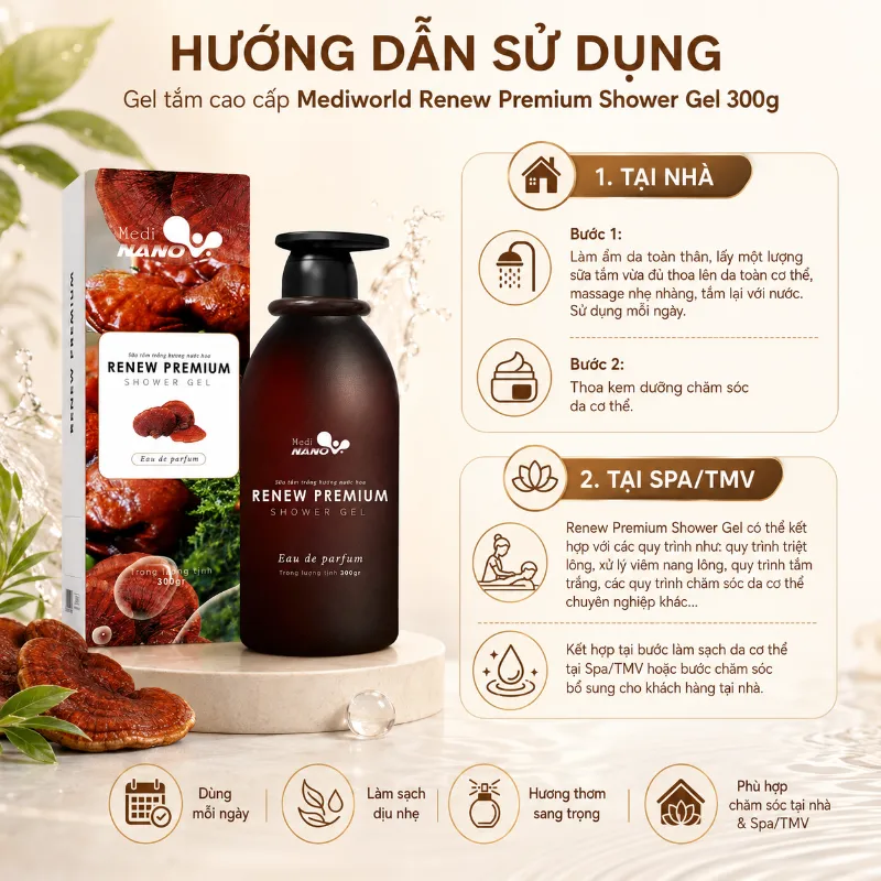 Gel tắm cao cấp dưỡng ẩm mịn trắng sáng da Mediworld Renew Premium Shower Gel