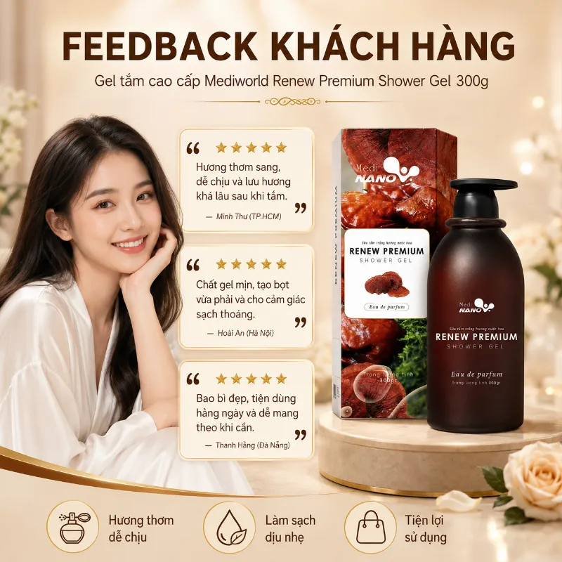 Gel tắm cao cấp dưỡng ẩm mịn trắng sáng da Mediworld Renew Premium Shower Gel