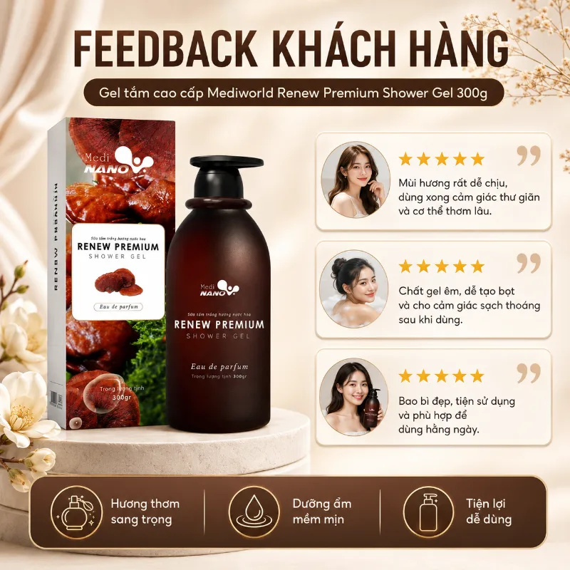 Gel tắm cao cấp dưỡng ẩm mịn trắng sáng da Mediworld Renew Premium Shower Gel