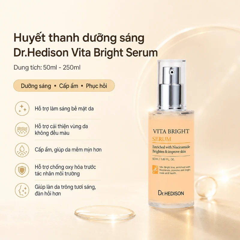 Huyết Thanh Dưỡng Trắng Da, Hỗ Trợ Giảm Thâm Nám Và Cải Thiện Sắc Tố Da Dr.Hedison Vita Bright Serum (50ml-250ml)
