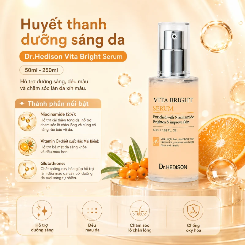 Huyết Thanh Dưỡng Trắng Da, Hỗ Trợ Giảm Thâm Nám Và Cải Thiện Sắc Tố Da Dr.Hedison Vita Bright Serum (50ml-250ml)