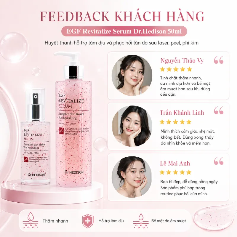 Huyết Thanh Phục Hồi Da Sau Laser, Peel, Phi Kim EGF Revitalize Serum Dr.Hedison 50ml