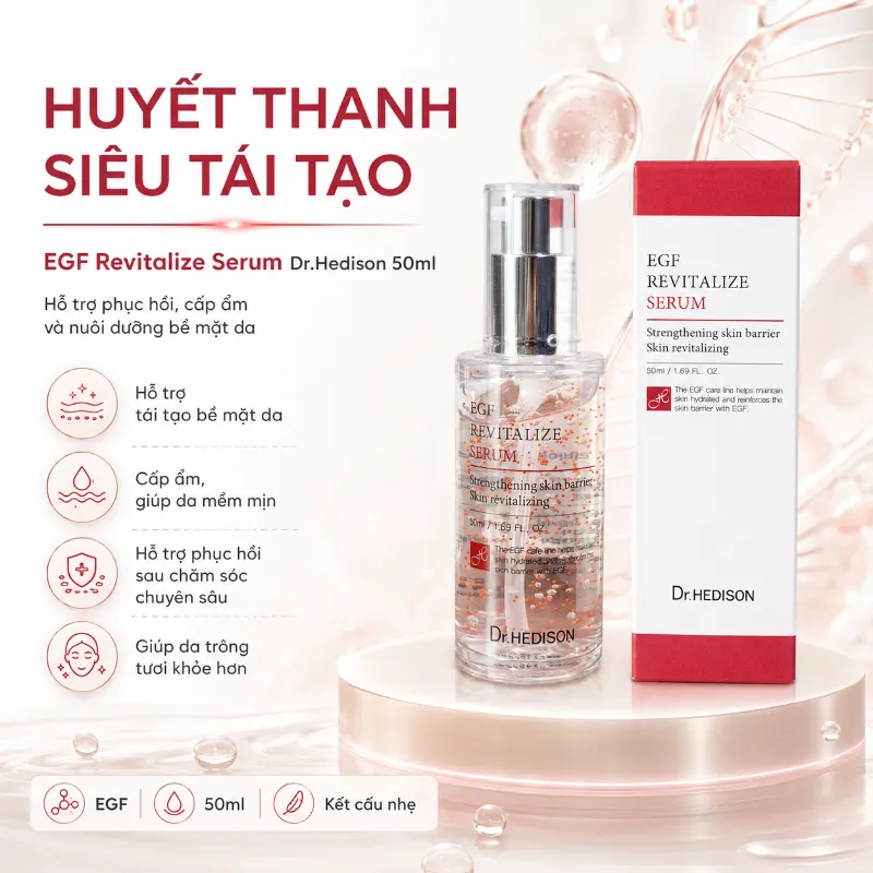 Huyết Thanh Phục Hồi Da Sau Laser, Peel, Phi Kim EGF Revitalize Serum Dr.Hedison 50ml