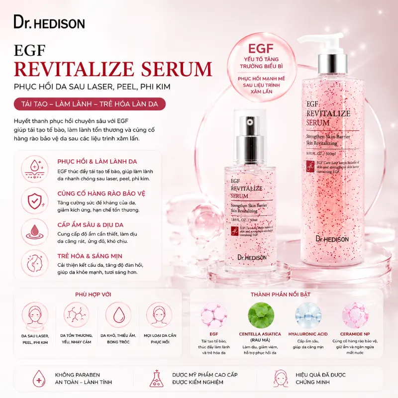 Huyết Thanh Phục Hồi Da Sau Laser, Peel, Phi Kim EGF Revitalize Serum Dr.Hedison 50ml
