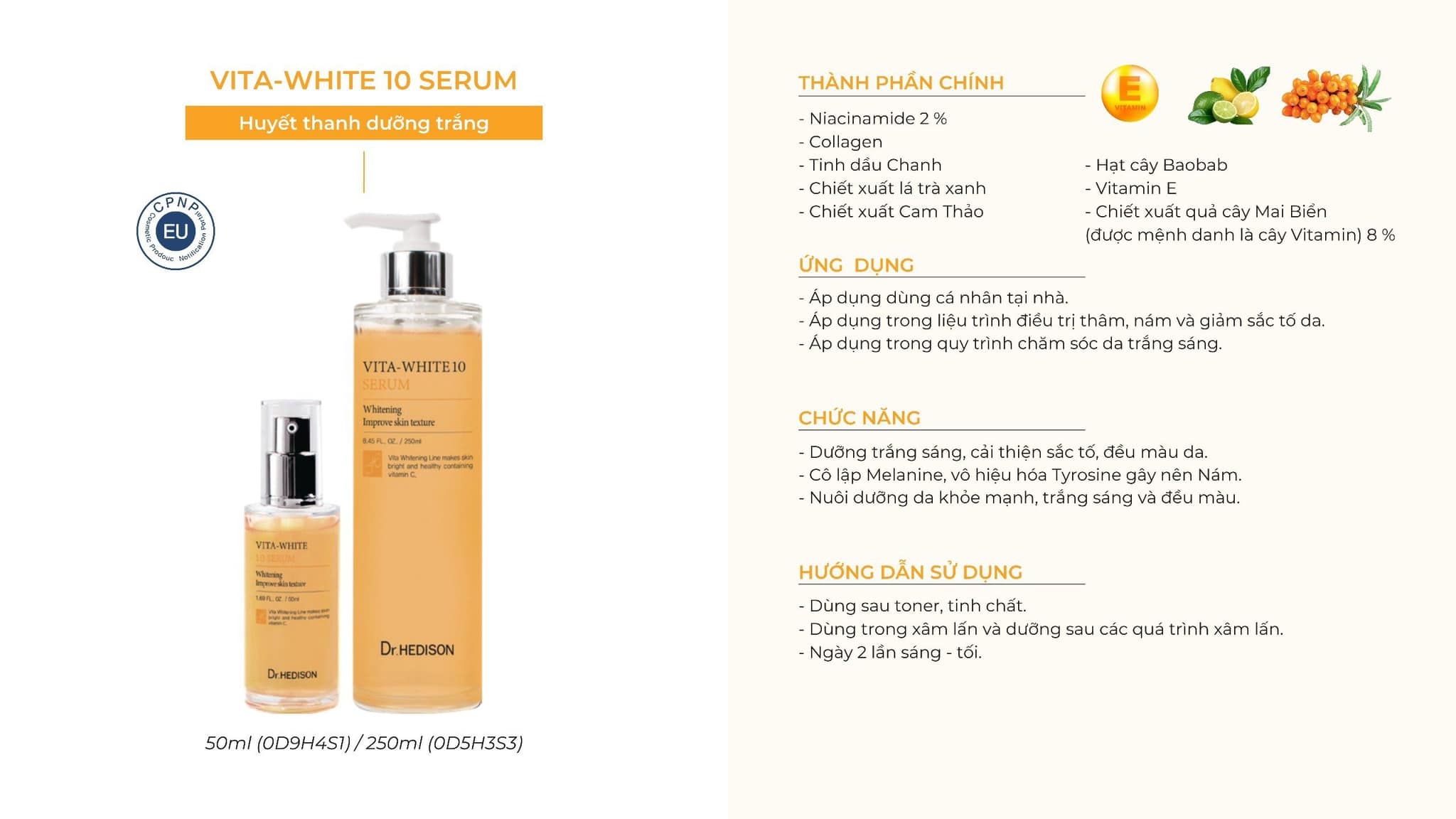 Huyết thanh dưỡng trắng da Dr.Hedison Vita - Bright Serum (50ml-250ml)