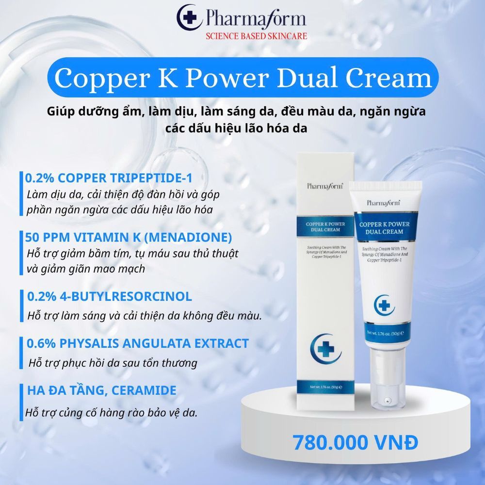 Kem Dưỡng Ẩm, Làm Dịu Và Hỗ Trợ Cải Thiện Độ Đàn Hồi Da Pharmaform Copper K Power Dual Cream 50g