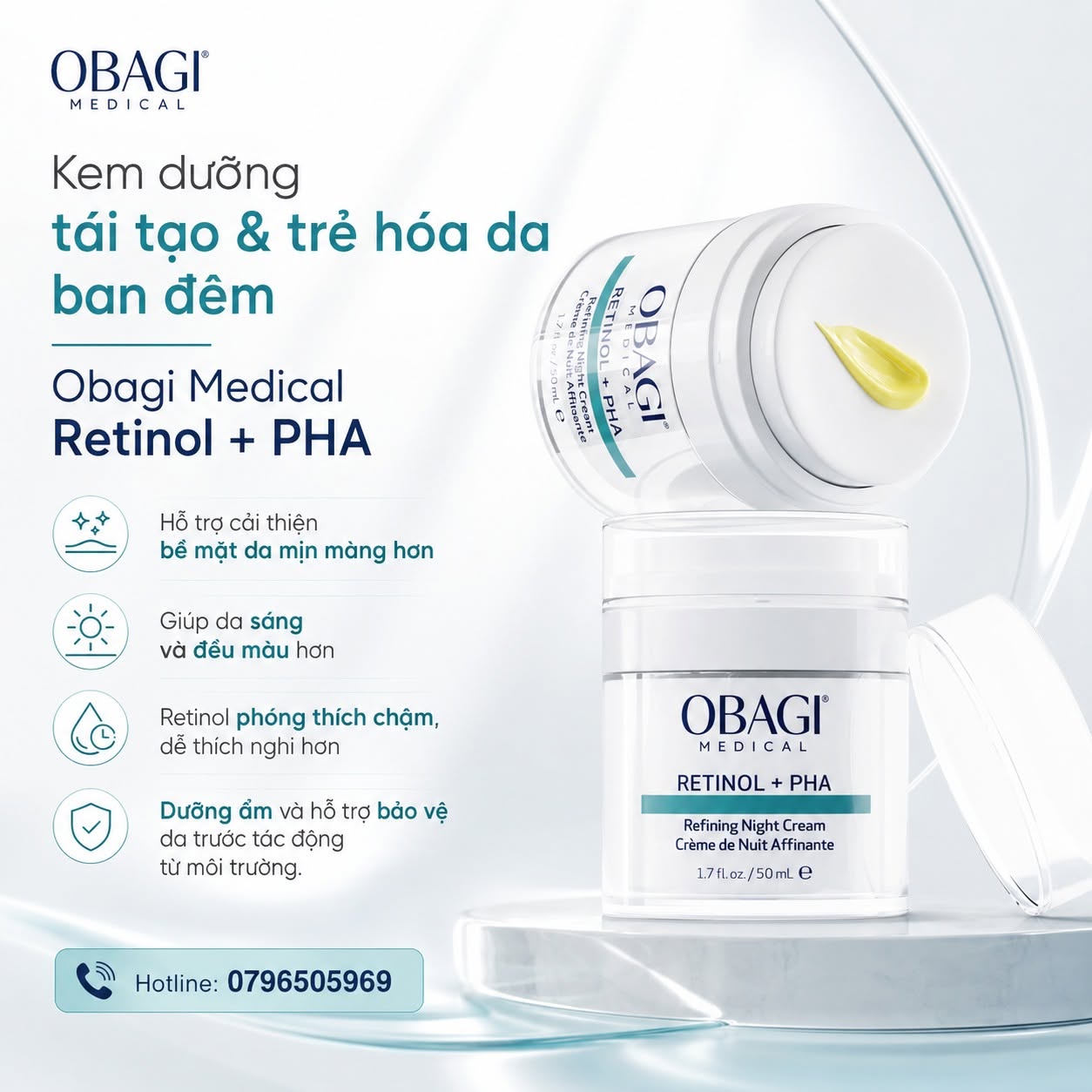 Kem Dưỡng Ban Đêm Obagi Medical Retinol + PHA Night Cream | Tái Tạo Da & Giảm Nếp Nhăn