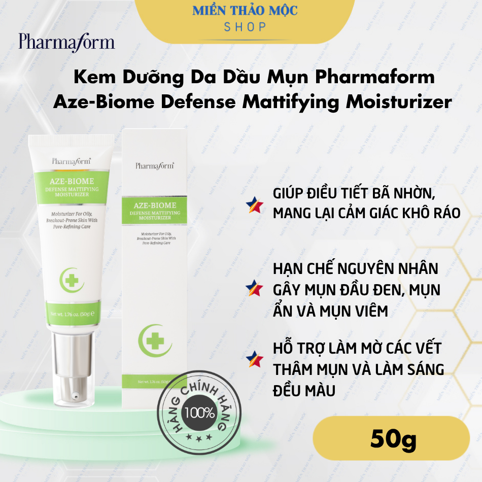 Kem Dưỡng Da Dầu Mụn Pharmaform Aze-Biome Defense Mattifying Moisturizer 50g