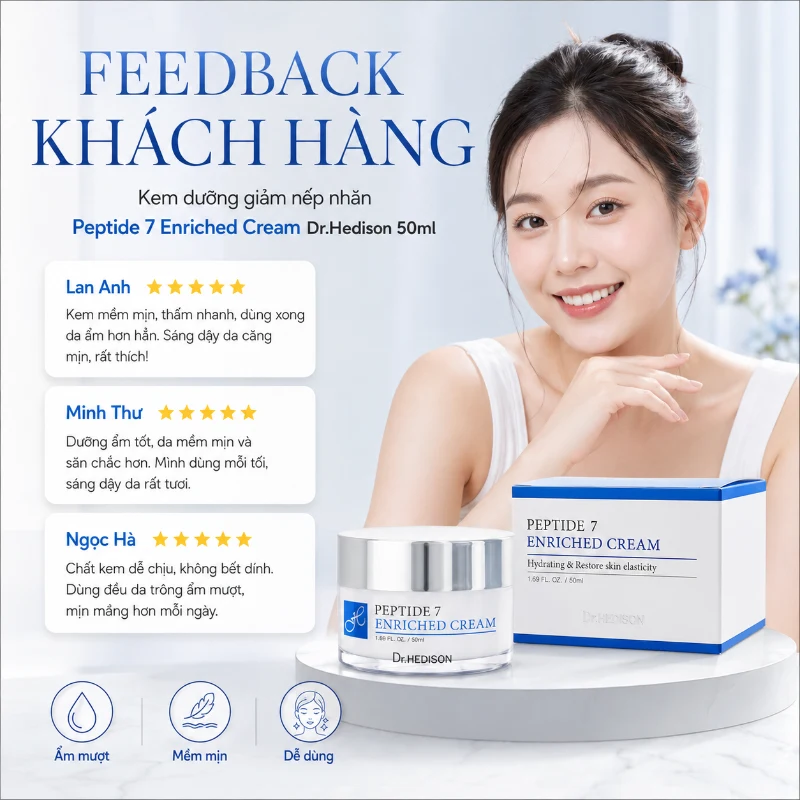 Kem Dưỡng Giảm Nếp Nhăn,Tăng Đàn Hồi, Trẻ Hóa Da Peptide 7 Enriched Cream Dr.HEDISON 50ml