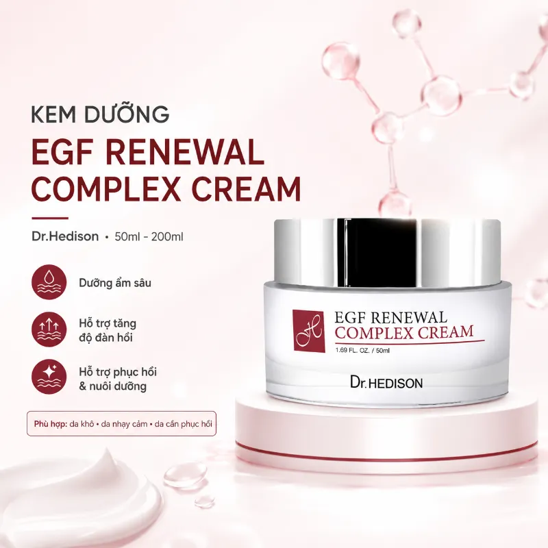 Kem Dưỡng Phục Hồi Da Sau Treatment, Dưỡng Sáng & Chống Lão Hóa EGF Renewal Complex Cream Dr.Hedison 50ml-200ml