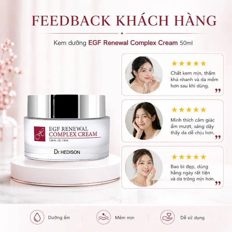 Kem Dưỡng Phục Hồi Da Sau Treatment, Dưỡng Sáng & Chống Lão Hóa EGF Renewal Complex Cream Dr.Hedison 50ml-200ml