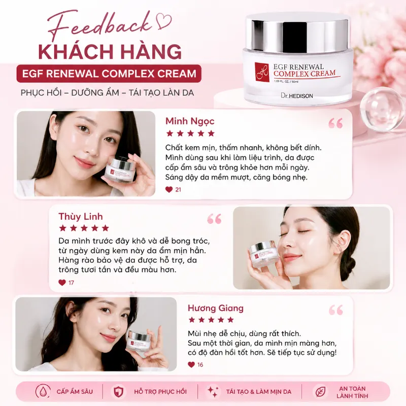 Kem Dưỡng Phục Hồi Da Sau Treatment, Dưỡng Sáng & Chống Lão Hóa EGF Renewal Complex Cream Dr.Hedison 50ml-200ml