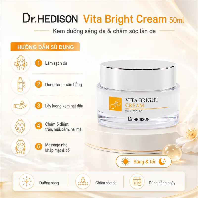 Kem Dưỡng Sáng, Cấp Ẩm & Đều Màu Da Dr.Hedison Vita - Bright Cream (50ml)