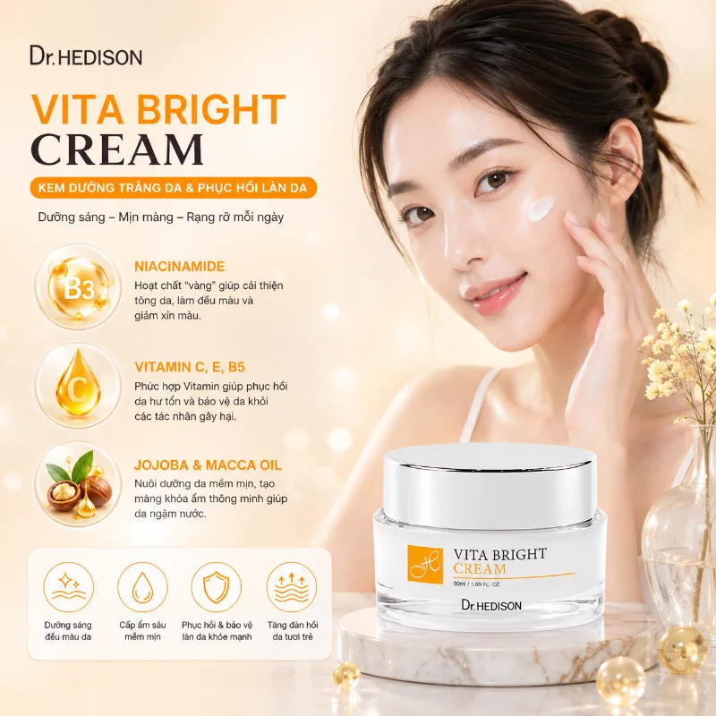 Kem Dưỡng Sáng, Cấp Ẩm & Đều Màu Da Dr.Hedison Vita - Bright Cream (50ml)