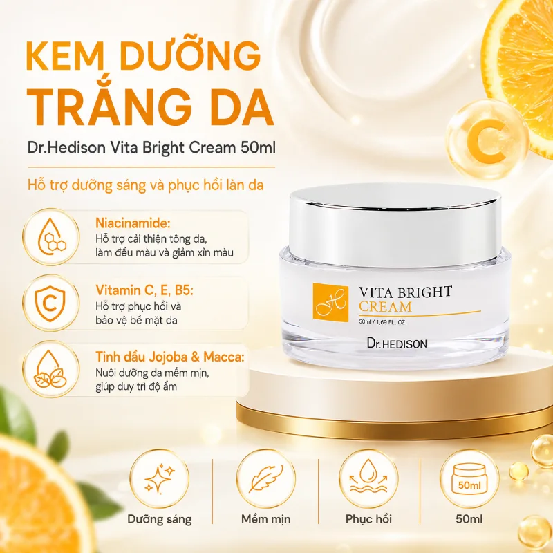 Kem Dưỡng Sáng, Cấp Ẩm & Đều Màu Da Dr.Hedison Vita - Bright Cream (50ml)