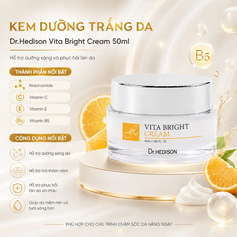 Kem Dưỡng Sáng, Cấp Ẩm & Đều Màu Da Dr.Hedison Vita - Bright Cream (50ml)