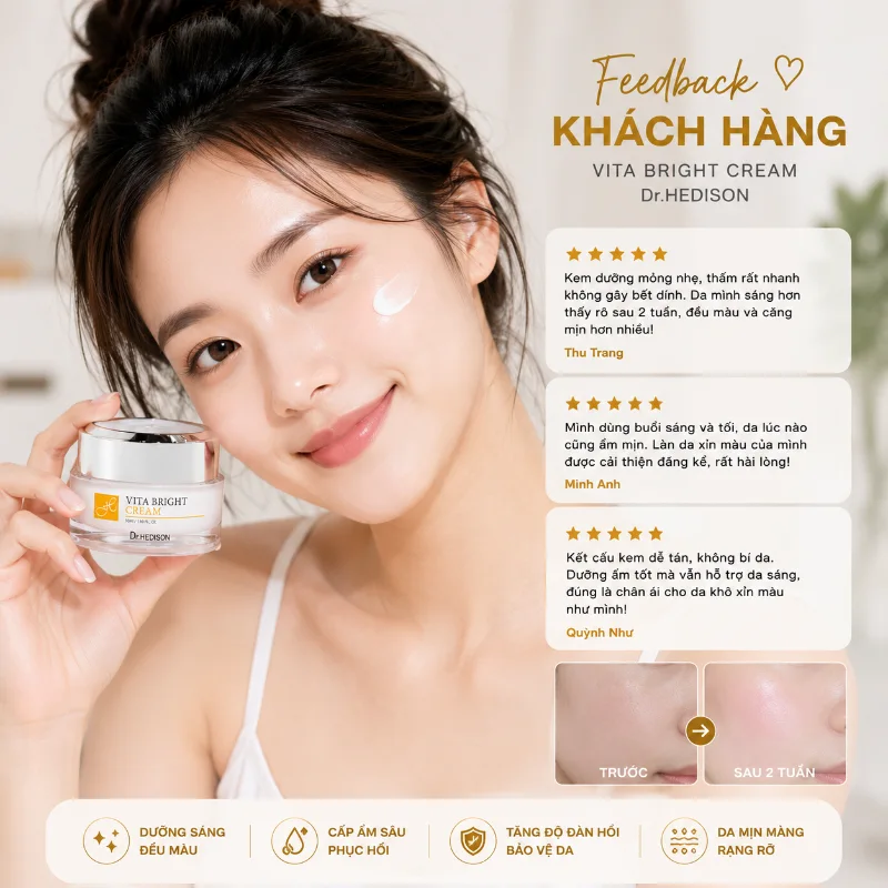 Kem Dưỡng Sáng, Cấp Ẩm & Đều Màu Da Dr.Hedison Vita - Bright Cream (50ml)