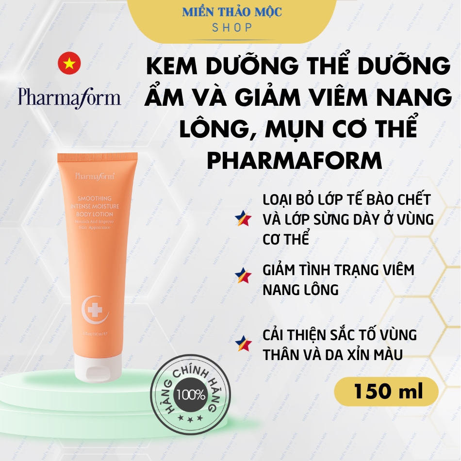 Kem dưỡng thể dưỡng ẩm giảm viêm nang lông mụn cơ thể Pharmaform Smoothing Intense Moisture Body Lotion 150ml