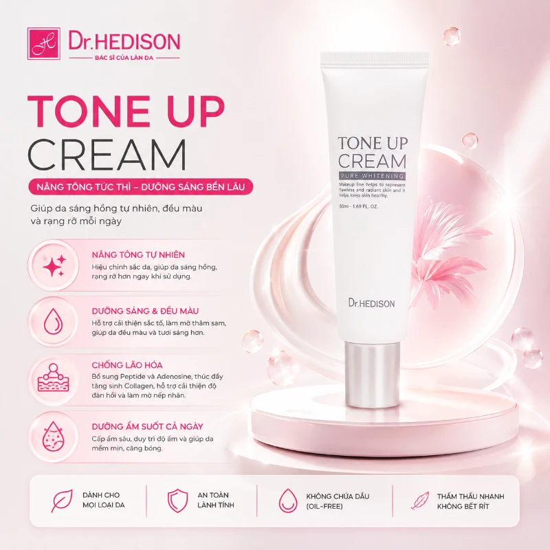 Kem Dưỡng Trắng Da Nâng Tông Tức Thì, Dưỡng Sáng & Chống Lão Hóa Dr.Hedison Tone Up Cream 50ml