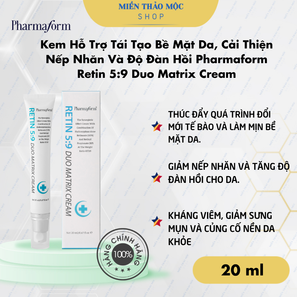 Kem Hỗ Trợ Tái Tạo Bề Mặt Da, Cải Thiện Nếp Nhăn Và Độ Đàn Hồi Pharmaform Retin 5:9 Duo Matrix Cream