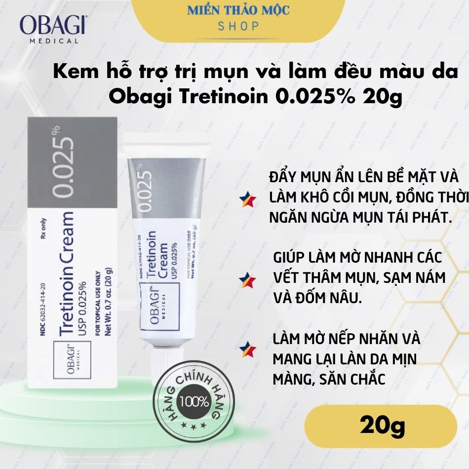 Kem Hỗ Trợ Trị Mụn Làm Đều Màu Da Obagi Tretinoin 0.025% 20g Chính Hãng
