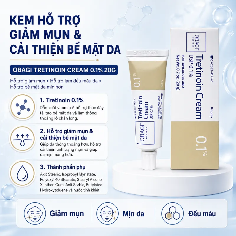 Kem Trị Mụn Thâm Nám Obagi Tretinoin Cream 0.1% 20g hàng chính hãng