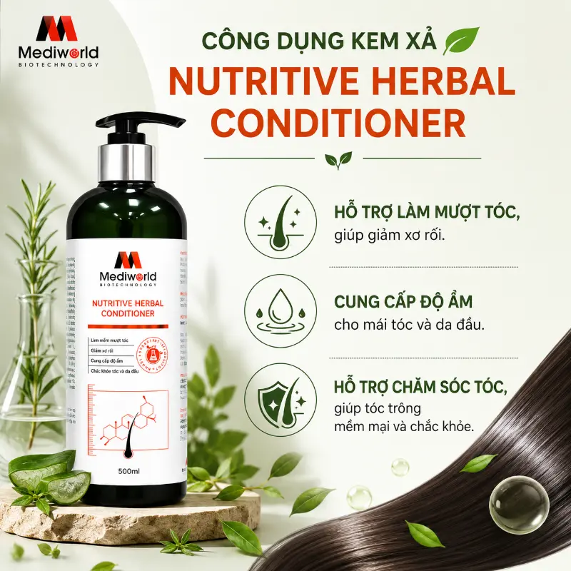 Kem Xả Thảo Dược Dưỡng Tóc Mềm Mượt Nutritive Herbal Conditioner Mediworld 500ml