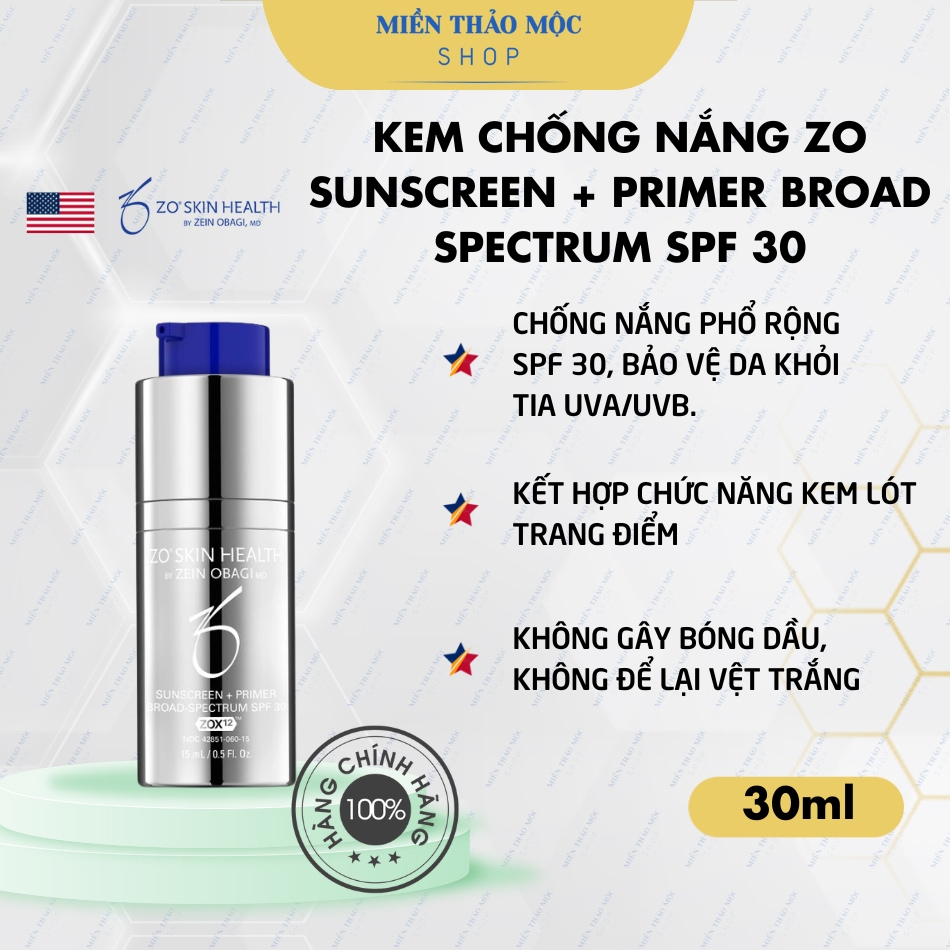 Kem chống nắng Zo Sunscreen + Primer Broad Spectrum SPF 30