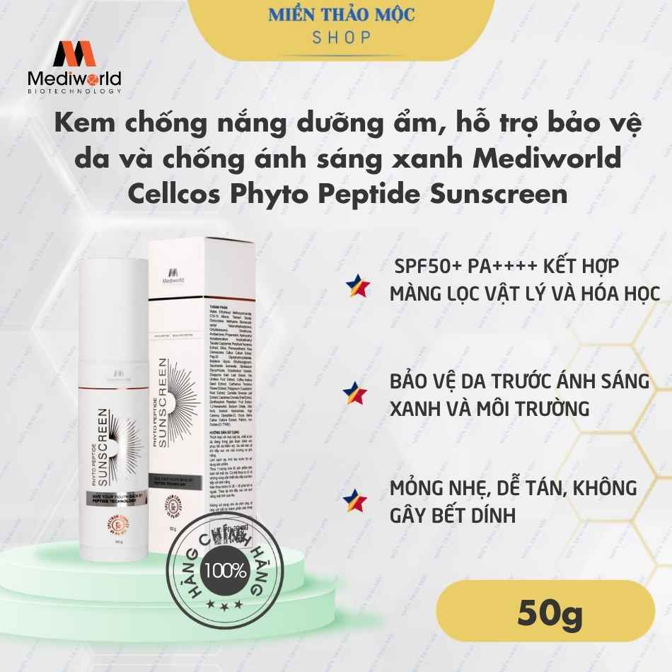 Kem chống nắng dưỡng ẩm, hỗ trợ bảo vệ da và chống ánh sáng xanh Mediworld Cellcos Phyto Peptide Sunscreen