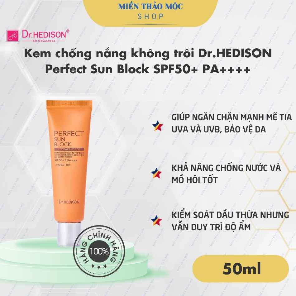 Kem chống nắng không trôi Dr.HEDISON Perfect Sun Block SPF50+ PA++++