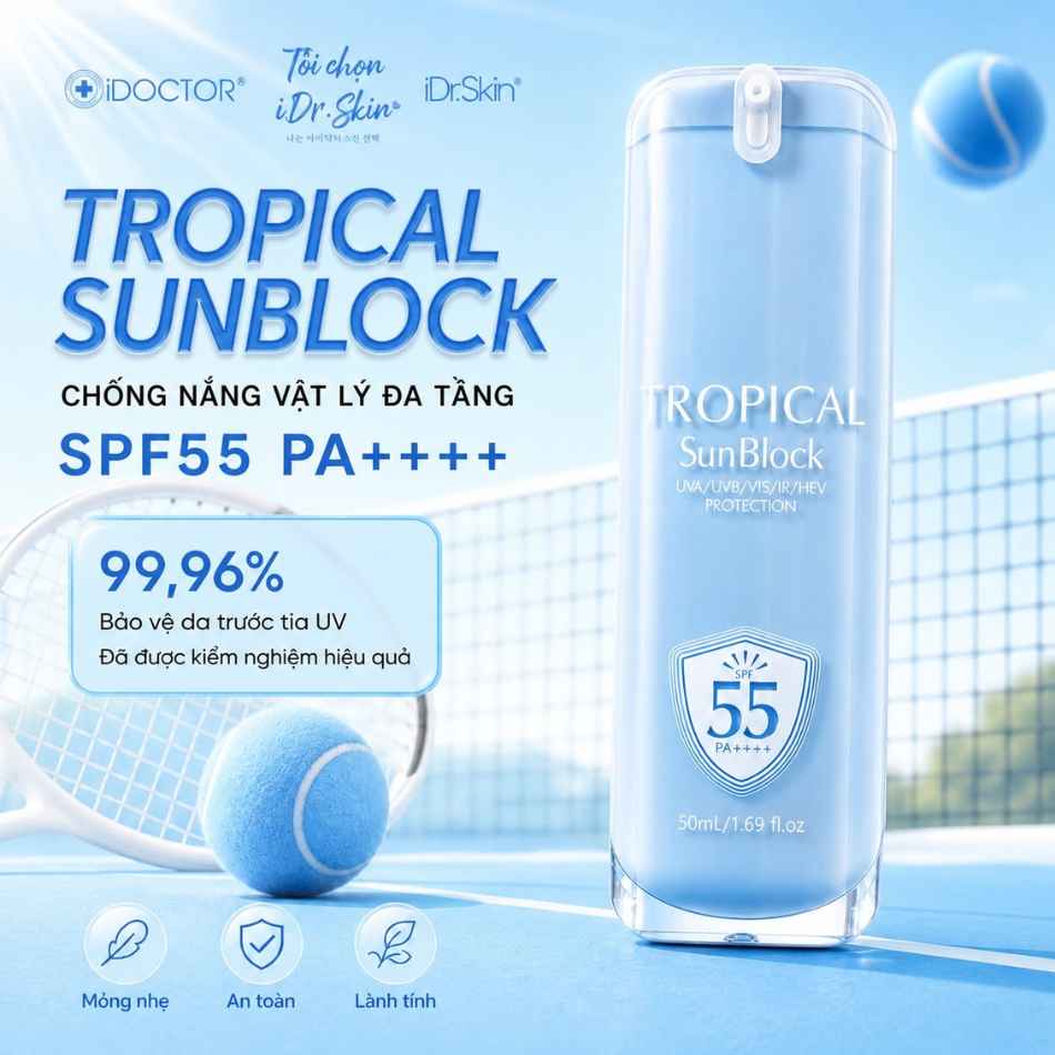 Kem chống nắng nâng tông vật lý phổ rộng iDr.Skin Tropical Sunblock SPF55 PA++++
