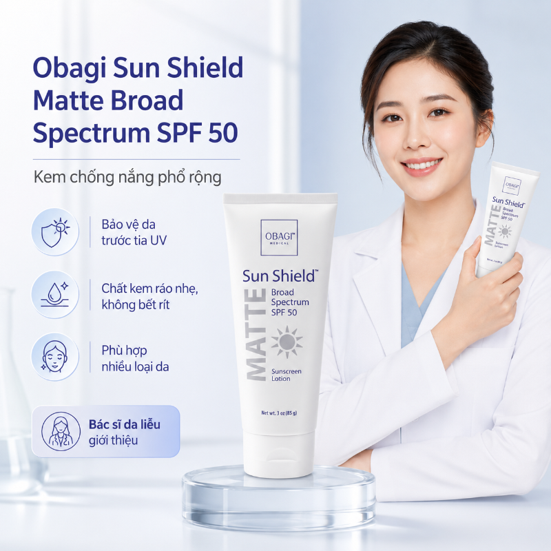 Kem chống nắng phổ rộng Obagi Sun Shield Matte Broad Spectrum SPF 50 85g