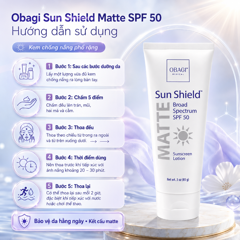 Kem chống nắng phổ rộng Obagi Sun Shield Matte Broad Spectrum SPF 50 85g