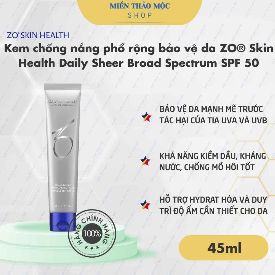 Kem chống nắng phổ rộng bảo vệ da hằng ngày ZO® Skin Health Daily Sheer Broad Spectrum SPF 50