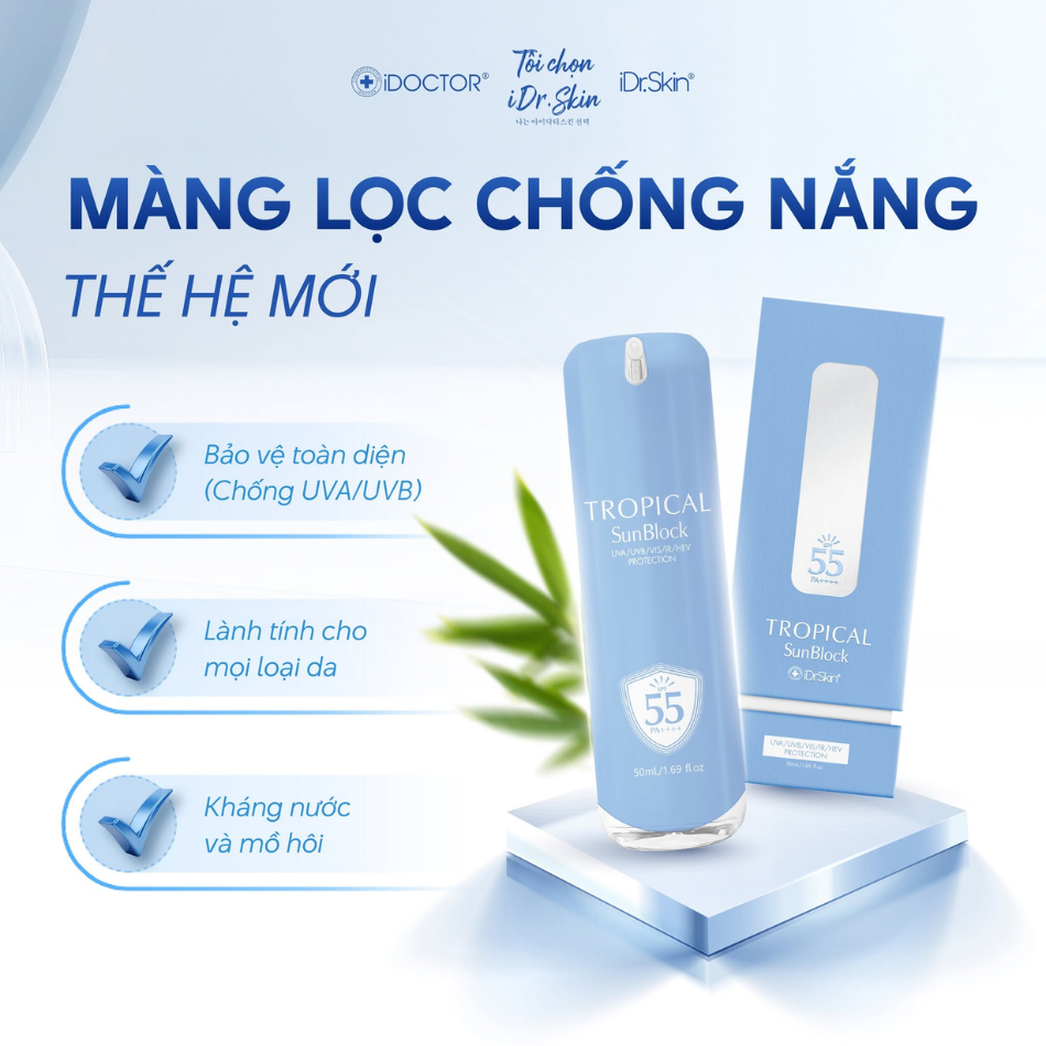 Kem chống nắng phổ rộng iDr.Skin SPF 55 & PA +++ Tropical Sunblock