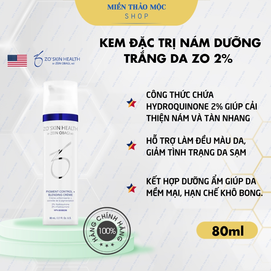 Kem đặc trị nám dưỡng trắng da Zo Skin Health Pigment Control + Blending Crème 2% 80ml