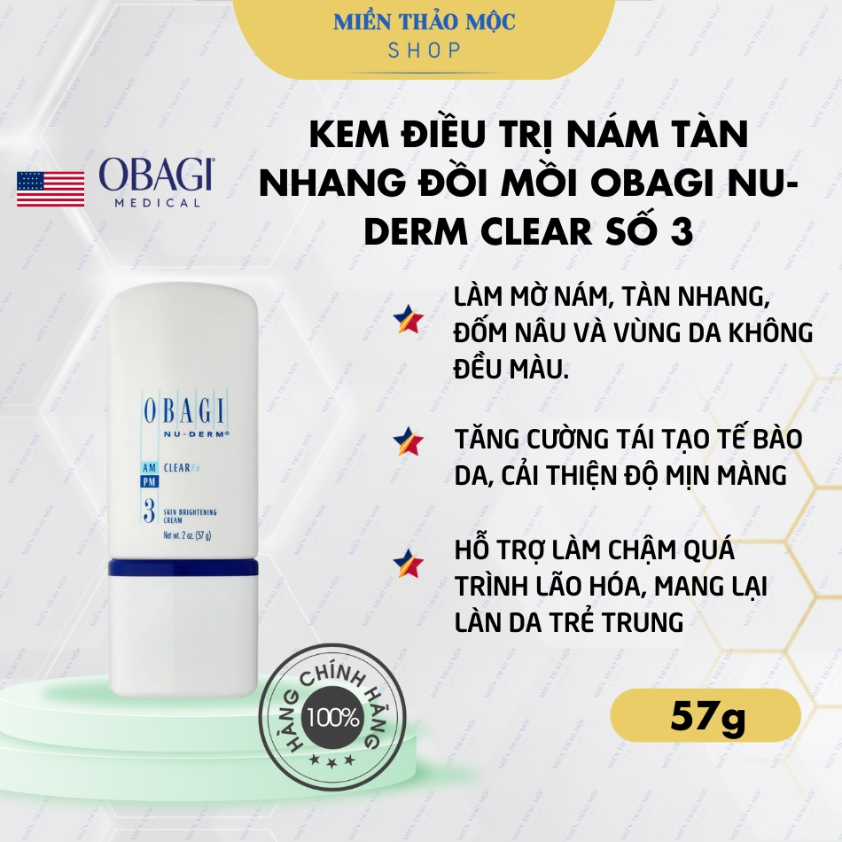 Kem điều trị nám tàn nhang đồi mồi số 3 Obagi Nu-Derm Clear 57g